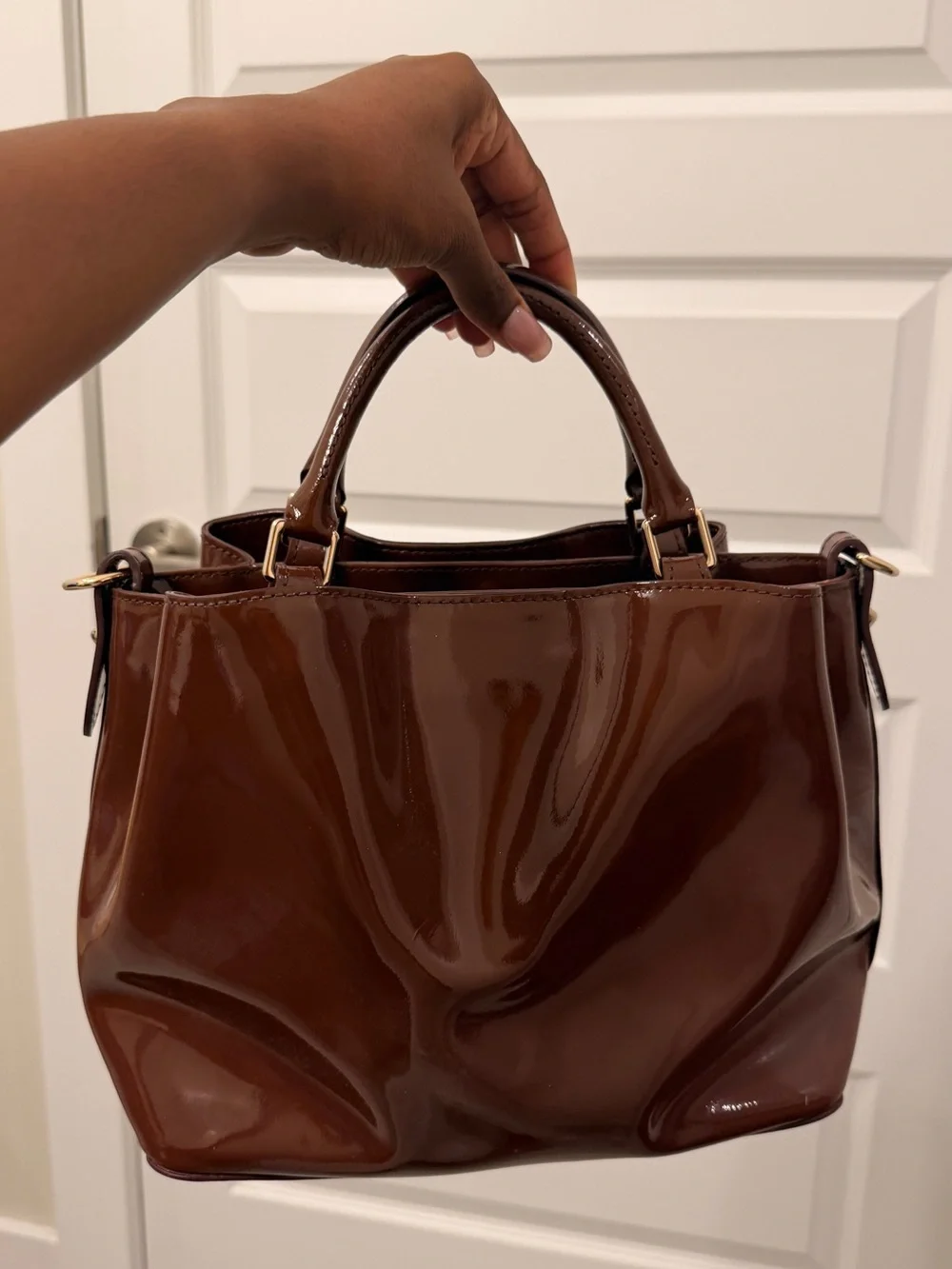 Dooney & Bourke Glossy Brown Patent Satchel